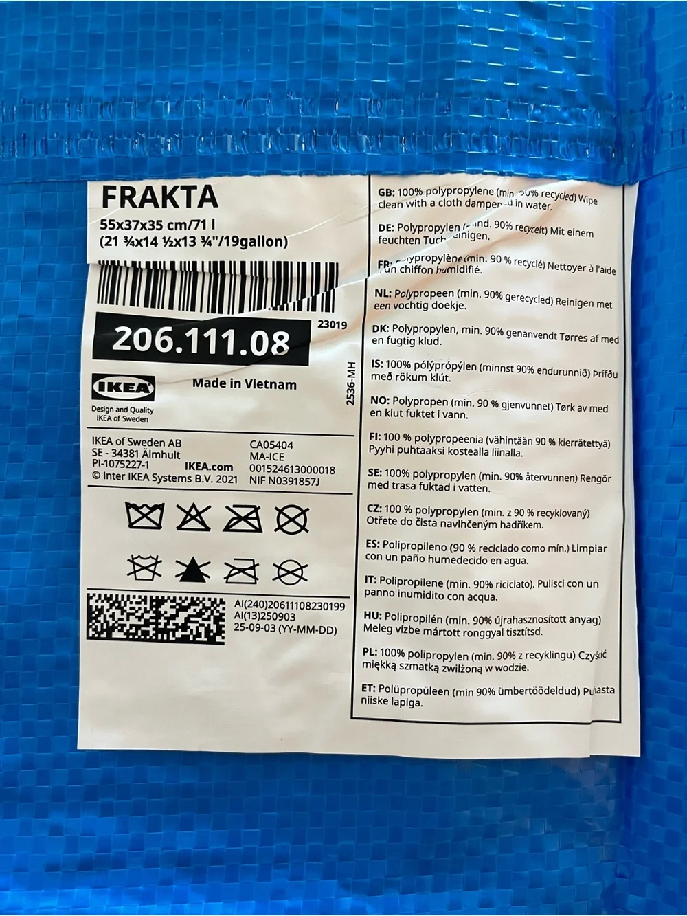 Frakta blue Ikea tote shopping bag reusable durable